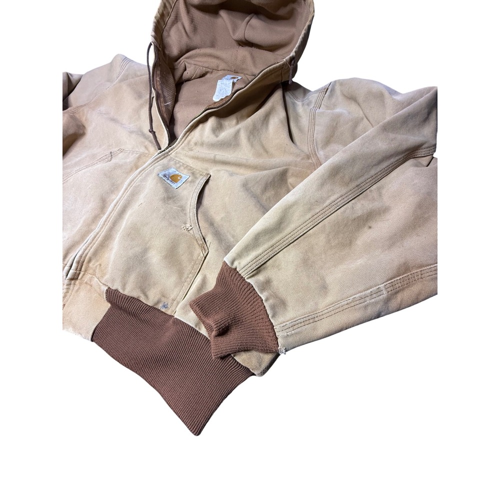 Carhartt Workwear Active Jacket Full Zip Hooded Canvas Coat Beige XL Vintage - Picture 3 of 16